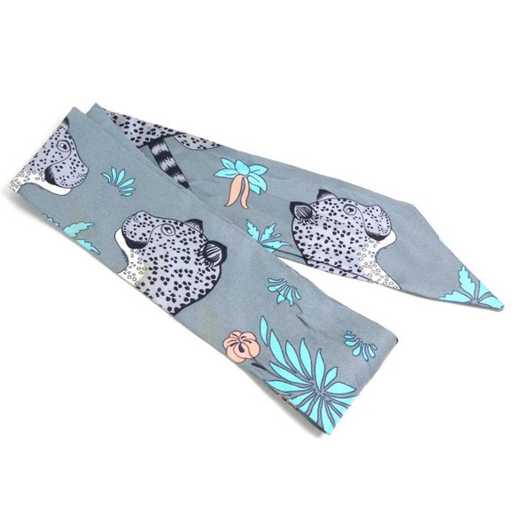 HERMES Scarf Muffler Twilly Silk Gray/Multicolor Women's - Picture 3 of 5